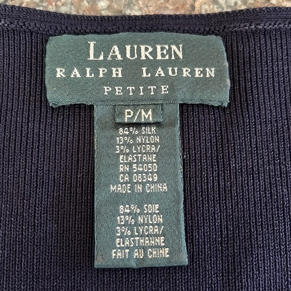 LAUREN RALPH LAUREN Silk Blend Striped Sweater Tank Navy Medium Petite Fisherman - Picture 2 of 8